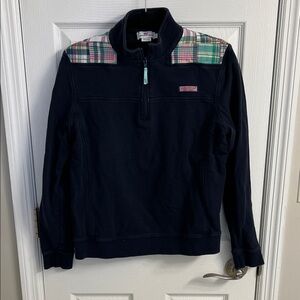 Vineyard Vines Navy and Plaid Quarter Zip Size L
